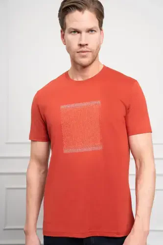 Morven Erkek Tarçın Trend Bisiklet Yaka Dinamik Fit Pamuk T-Shirt - 4