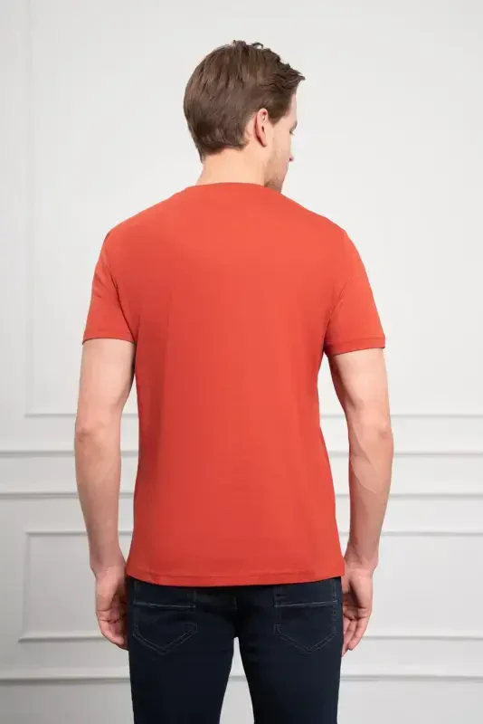 Morven Erkek Tarçın Trend Bisiklet Yaka Dinamik Fit Pamuk T-Shirt - 5