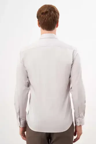 Morven Erkek Taş Pamuk Düz Desen Sert Yaka Slim Fit Gömlek - 5