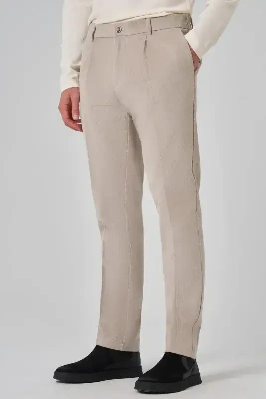 Morven Erkek Taş Pamuk Trend Fitilli Kadife Lastikli Slim Fit Pantolon - 1