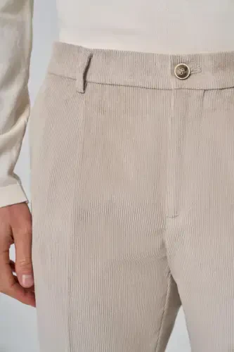 Morven Erkek Taş Pamuk Trend Fitilli Kadife Lastikli Slim Fit Pantolon - 4