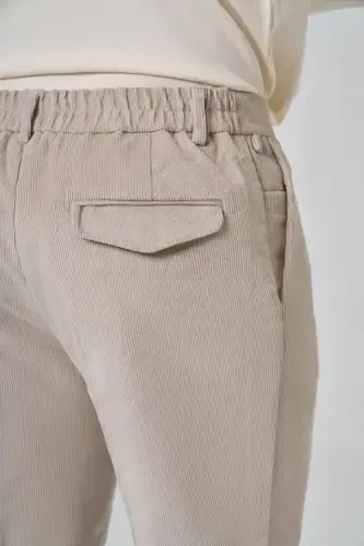 Morven Erkek Taş Pamuk Trend Fitilli Kadife Lastikli Slim Fit Pantolon - 5