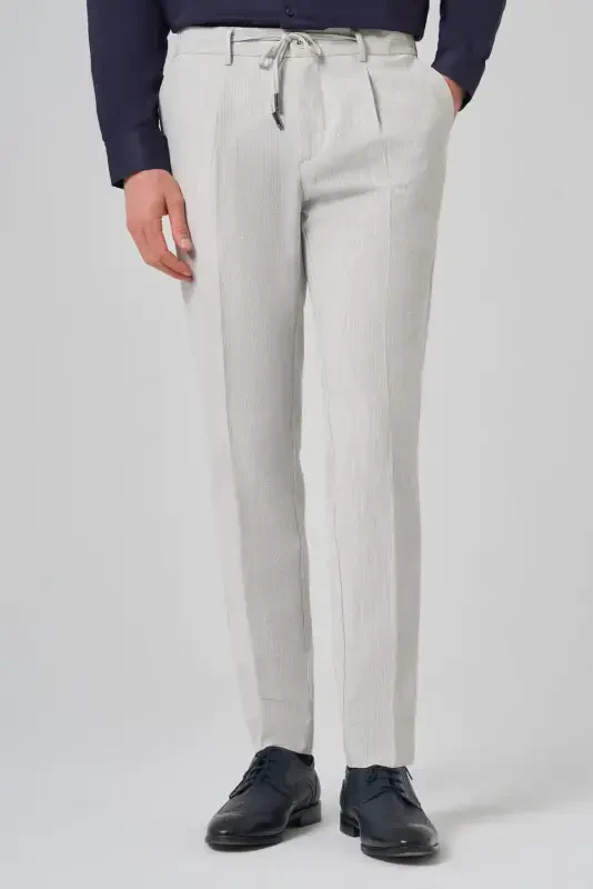 Morven Erkek Taş Poliviskon Trend Çizgili Slim Fit Jogger Pantolon - 1