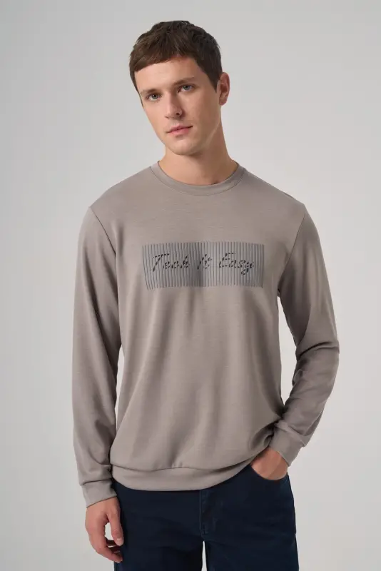 Morven Erkek Taş Trend Baskılı Bisiklet Yaka Sweat-Shirt - 1
