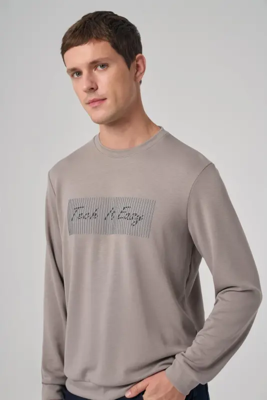 Morven Erkek Taş Trend Baskılı Bisiklet Yaka Sweat-Shirt - 2