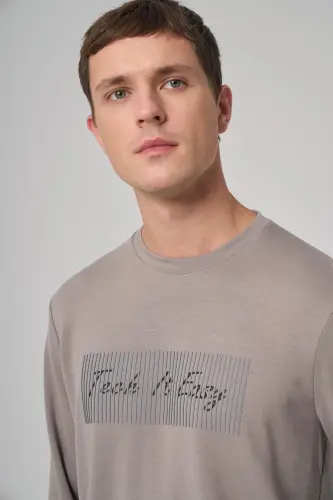 Morven Erkek Taş Trend Baskılı Bisiklet Yaka Sweat-Shirt - 3