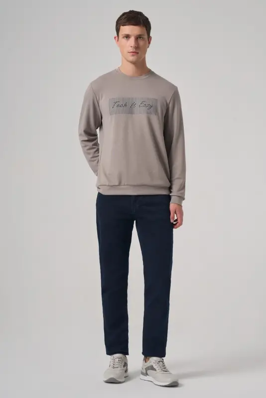 Morven Erkek Taş Trend Baskılı Bisiklet Yaka Sweat-Shirt - 4
