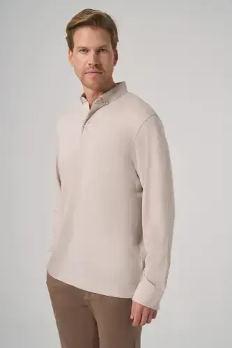 Morven Erkek Taş Trend Polo Yaka Rayon Sweatshirt - MORVEN (1)