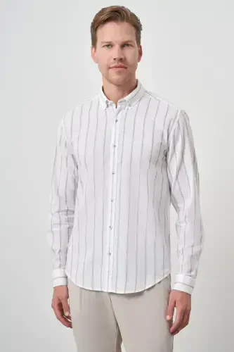 Morven Erkek Vizon Keten Dynamic Fit Düğmeli Yaka Gömlek 