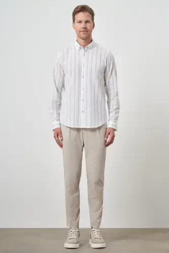 Morven Erkek Vizon Keten Dynamic Fit Düğmeli Yaka Gömlek - 2