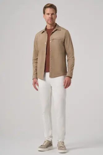Morven Erkek Vizon Polyester Trend Düz Dynamic Fit Berberi Yaka Gömlek Ceket - 4