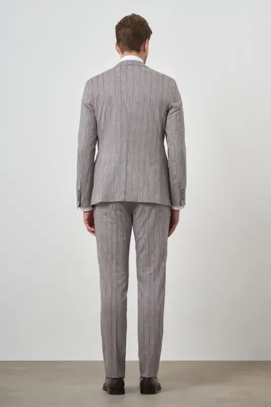 Morven Erkek Vizon Tend Keten Kruvaze Slim Fit Sivri Yaka Takım Elbise - 4