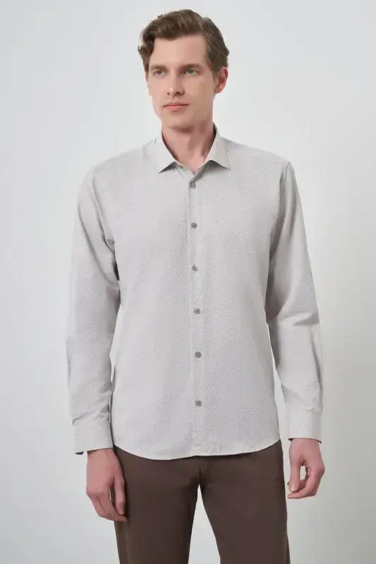 Morven Erkek Vizon Slim Fit İtalyan Yaka Gömlek - 1