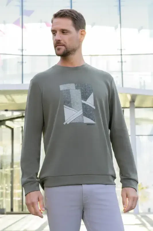 Morven Erkek Yeşil Trend Bisiklet Yaka Sweat-Shirt - 1