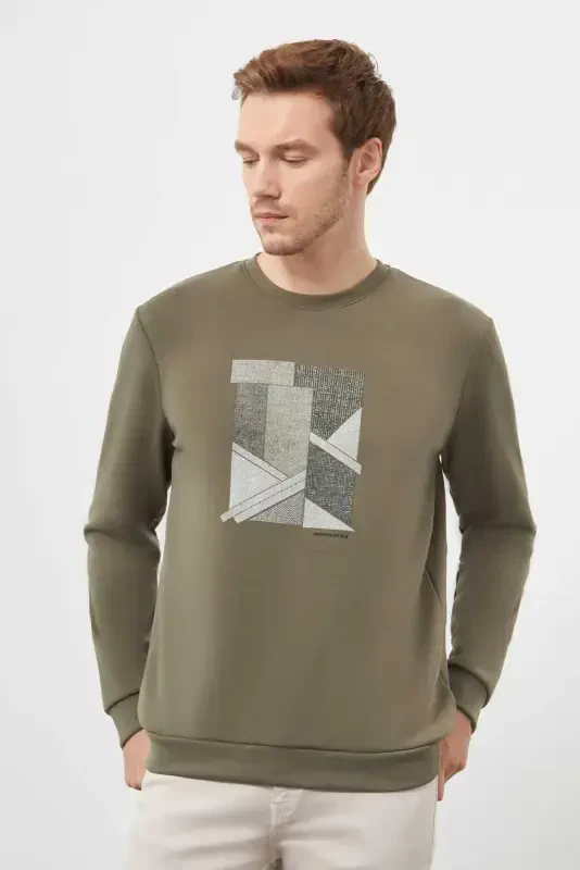 Morven Erkek Yeşil Trend Bisiklet Yaka Sweat-Shirt - 3