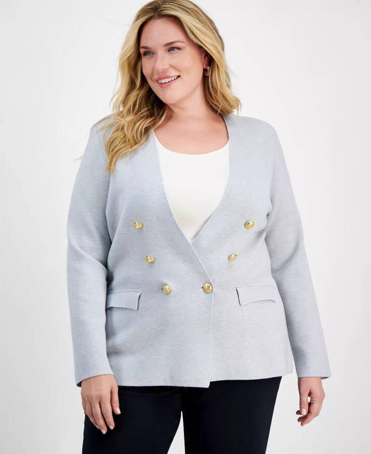 Modazone Grey uchun yaratilgan Plus Size Double-Breasted Jersey Blazer - 1