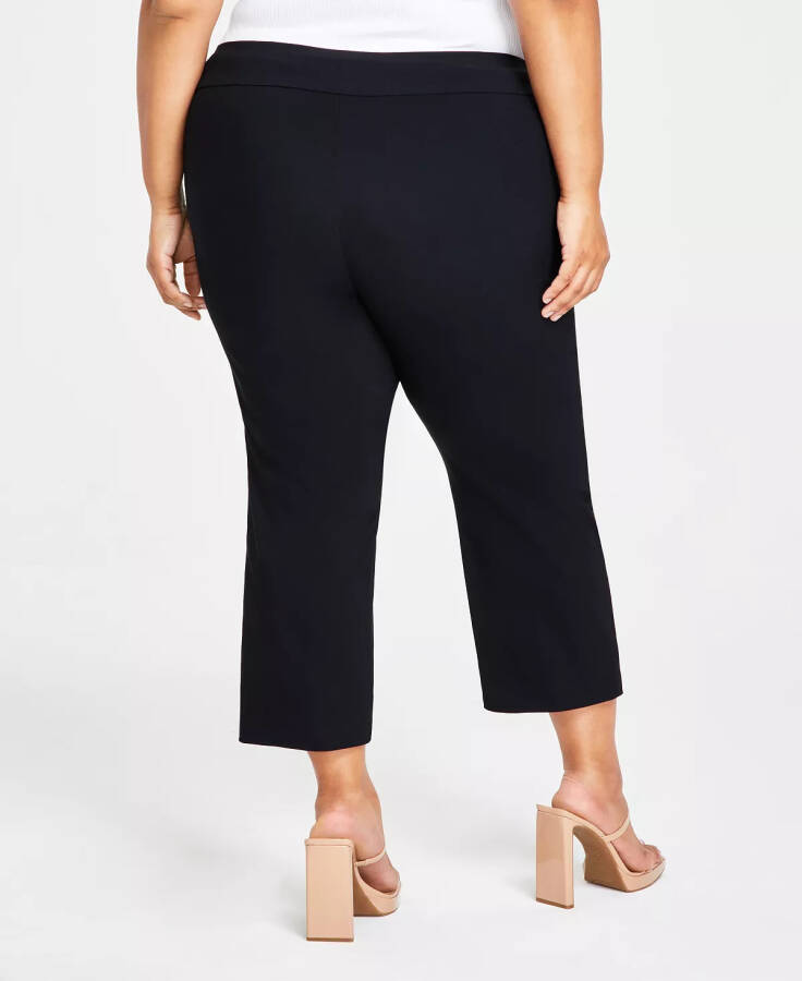 Modazone için Oluşturulan Plus Size Yüksek Belli Çekme Bağlantılı Capri Pantolon, Derin Siyah - 6