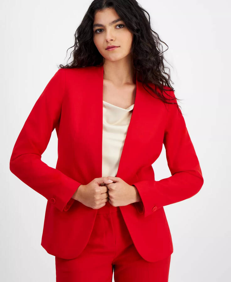 Modazone İçin Oluşturulan, Yaka Detaylı Açık Önlü Kadın Blazer, Salsa Kırmızısı - 3