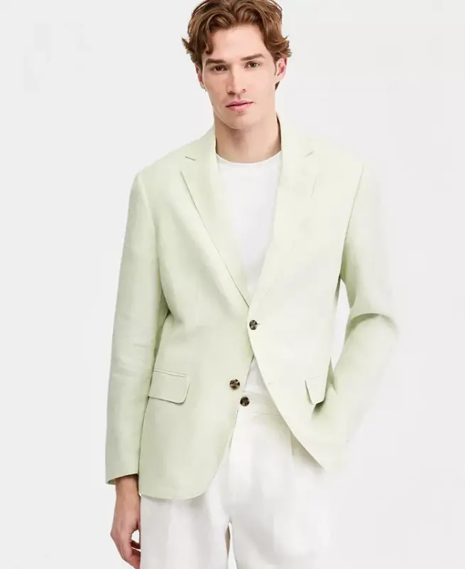 Men's 100% Linen Blazer, Created for Modazone - Linen Yd Color - Lint - CLUB ROOM