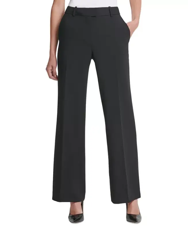 Petite Solid Fixed-Waist Slant-Pocket Wide-Leg Pants, Created for Modazone - Black - 1