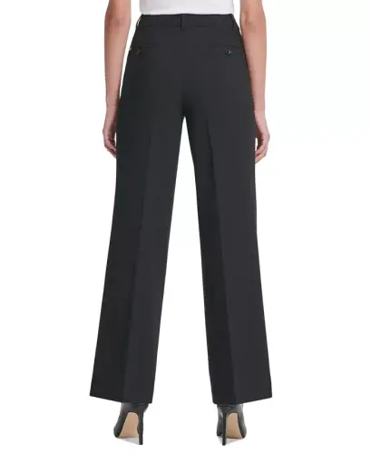Petite Solid Fixed-Waist Slant-Pocket Wide-Leg Pants, Created for Modazone - Black - DKNY (1)