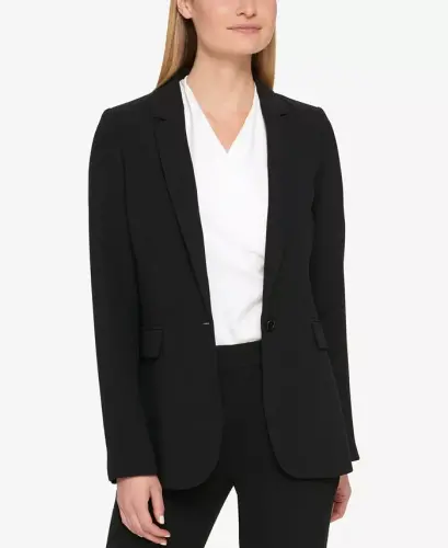 Petites Pick-Stitch Single-Button Blazer, Created for Modazone - Black - 1
