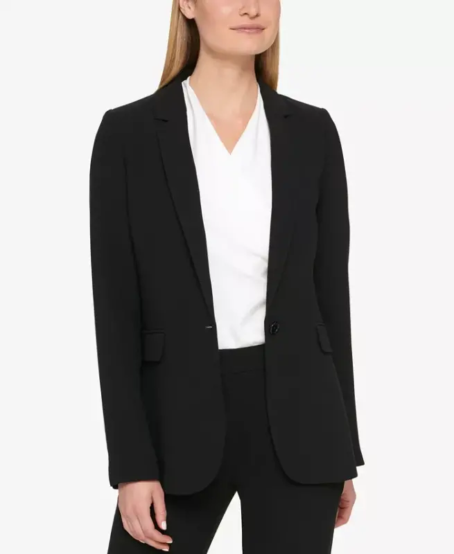 Petites Pick-Stitch Single-Button Blazer, Created for Modazone - Black - 1