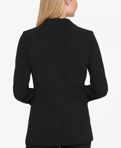 Petites Pick-Stitch Single-Button Blazer, Created for Modazone - Black - 2