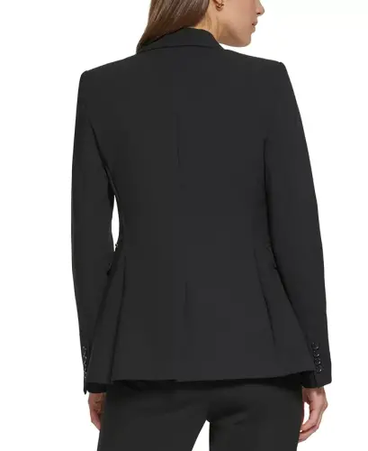 Petites Pick-Stitch Single-Button Blazer, Created for Modazone - Black - 3
