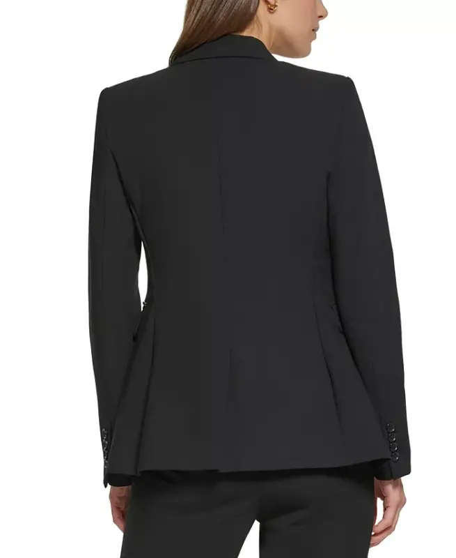 Petites Pick-Stitch Single-Button Blazer, Created for Modazone - Black - 3