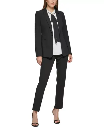 Petites Pick-Stitch Single-Button Blazer, Created for Modazone - Black - 4