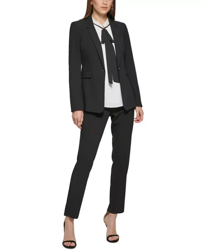 Petites Pick-Stitch Single-Button Blazer, Created for Modazone - Black - 4