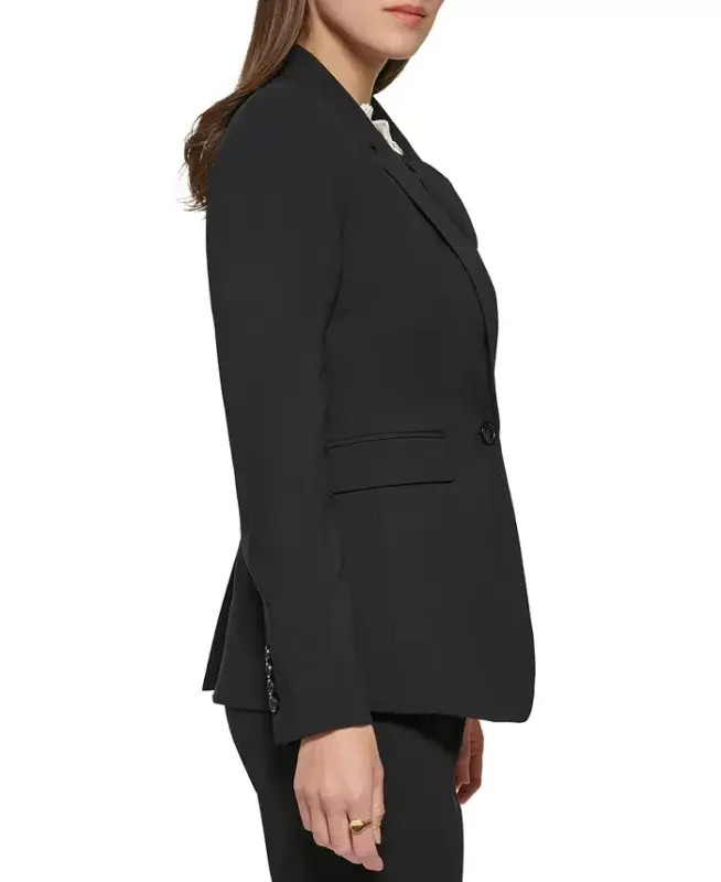 Petites Pick-Stitch Single-Button Blazer, Created for Modazone - Black - 5