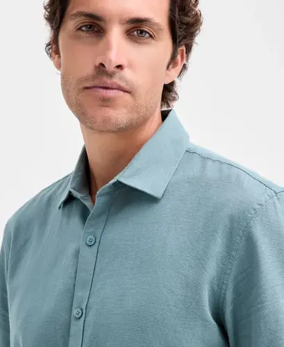 Men's Short-Sleeve Solid Textured Shirt, Created for Modazone - Green Pepper - 3