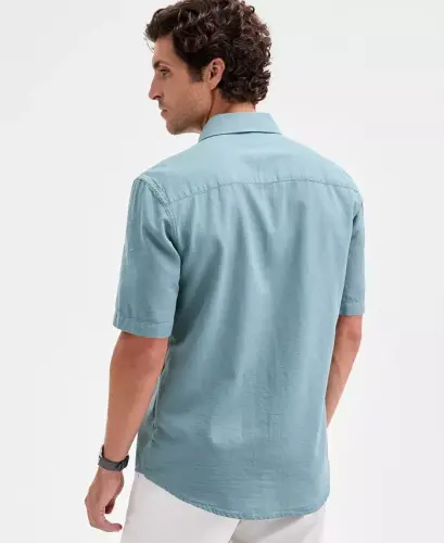 Men's Short-Sleeve Solid Textured Shirt, Created for Modazone - Green Pepper - 4