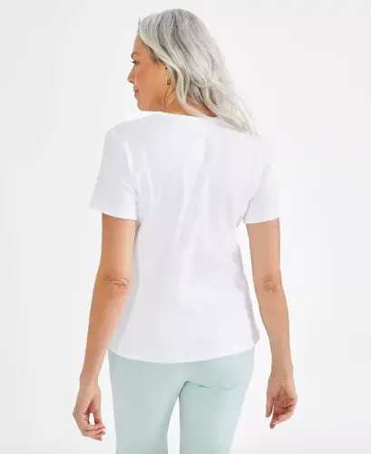 Women's Cotton Short Sleeve V-Neck Top, Exclusively at Modazone - Bright White - STYLE & CO (1)