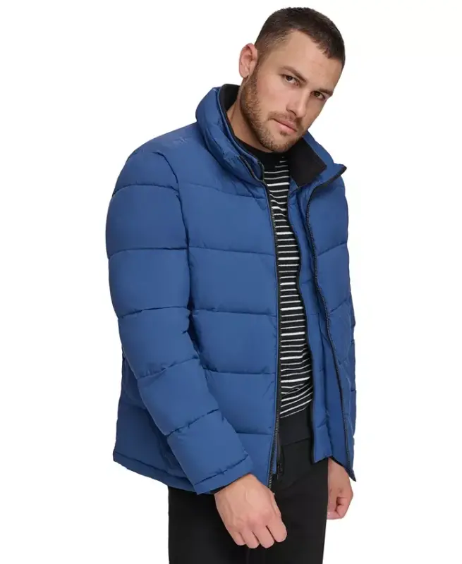 Modazone için Üretilen İç Göğüslük Detaylı Erkek Şişme Mont - Mavi - 7