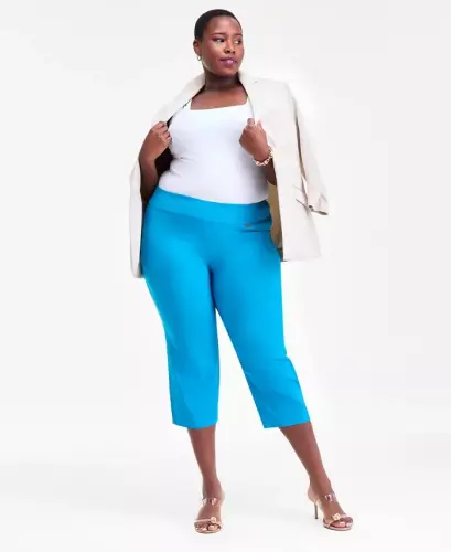Plus Size Mid-Rise Pull-On Capri Pants, Created for Modazone - Ceramic Teal 