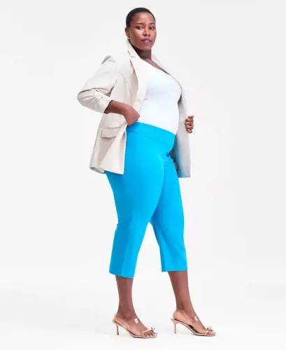 Plus Size Mid-Rise Pull-On Capri Pants, Created for Modazone - Ceramic Teal - 2