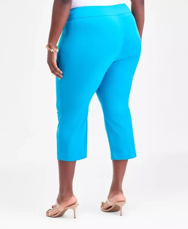 Plus Size Mid-Rise Pull-On Capri Pants, Created for Modazone - Ceramic Teal - 4