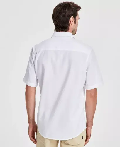 Men's Short-Sleeve Solid Textured Shirt, Created for Modazone - Bright White - 2