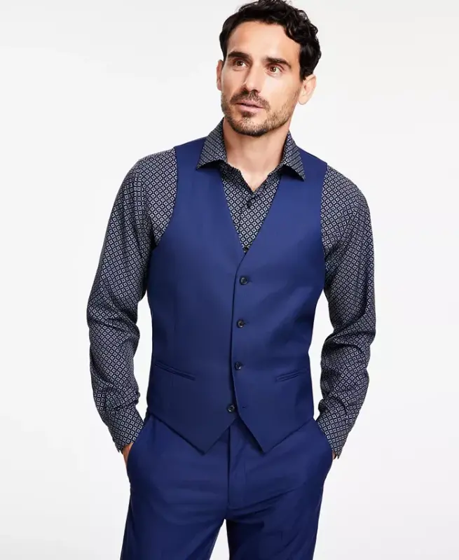 Men's Slim-Fit Stretch Solid Suit Vest, Created for Modazone - Blue - 1