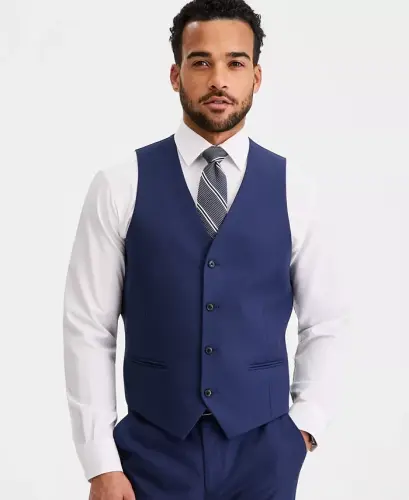 Men's Slim-Fit Stretch Solid Suit Vest, Created for Modazone - Blue - 3