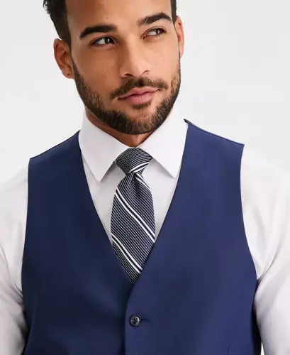 Men's Slim-Fit Stretch Solid Suit Vest, Created for Modazone - Blue - 5