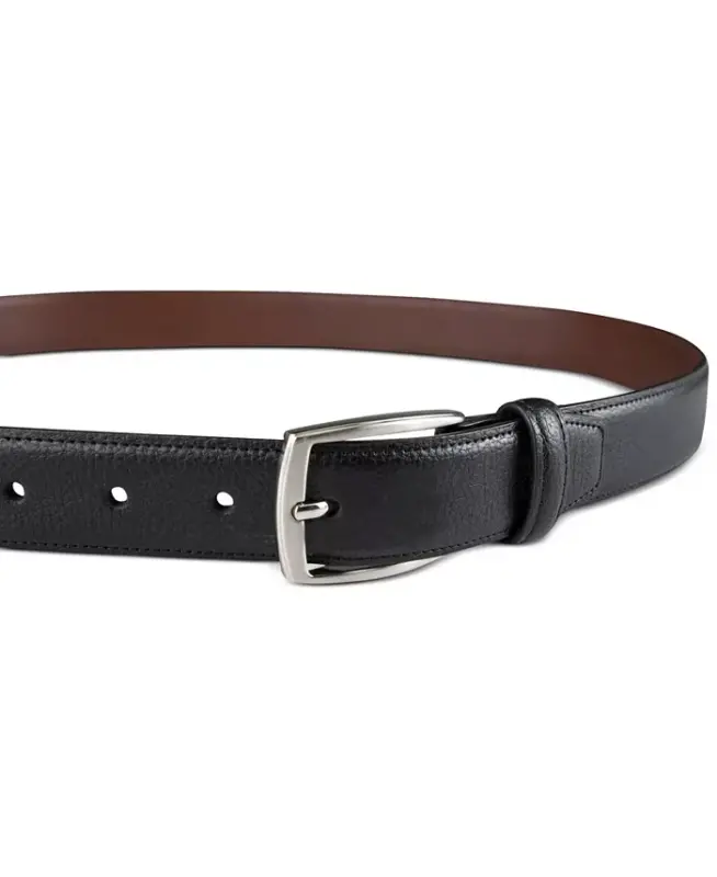 Men's Faux Leather Pebble Grain Stretch Belt, Created for Modazone - Black - 3