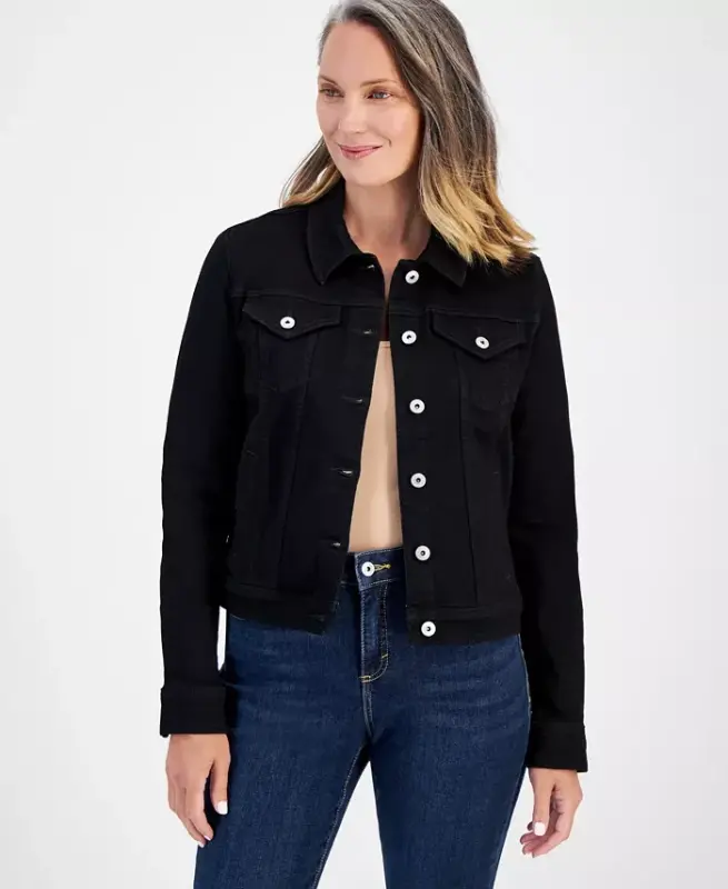 Women's Classic Denim Jacket, Created for Modazone - Deep Black - 1