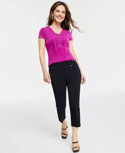Petite Mid-Rise Straight-Leg Capri Pants, Created for Modazone-Deep Black 