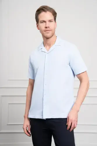 Modazone Men A. BLUE Apache Collar Short Sleeve Shirt 