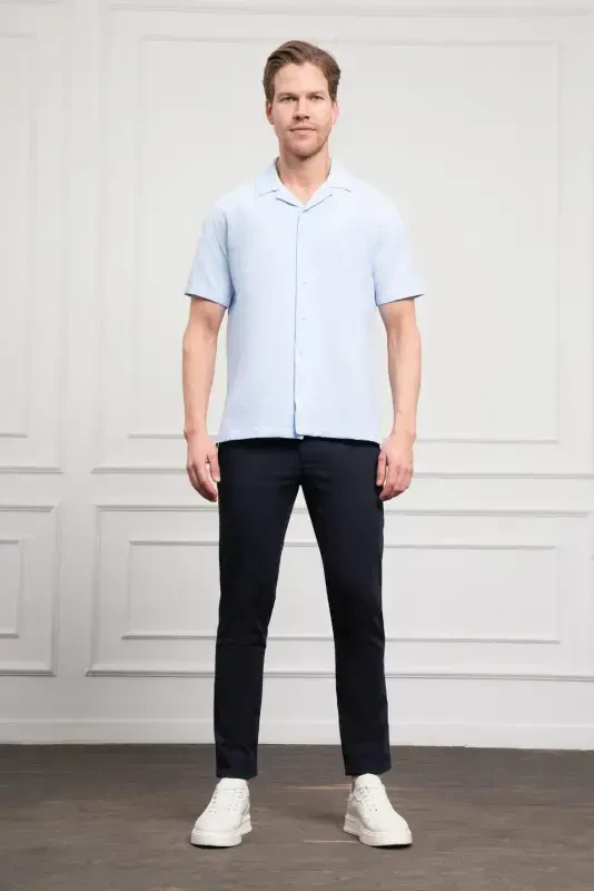 Modazone Men A. BLUE Apache Collar Short Sleeve Shirt - 2