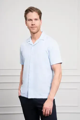 Modazone Men A. BLUE Apache Collar Short Sleeve Shirt - 4